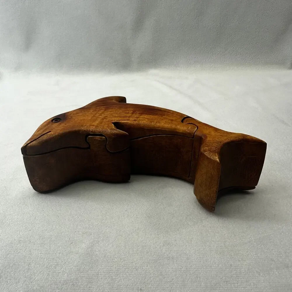 Wooden Dolphin Puzzle Treasure Box Moveable Puzzle 3D Coastal Jewelry Box
